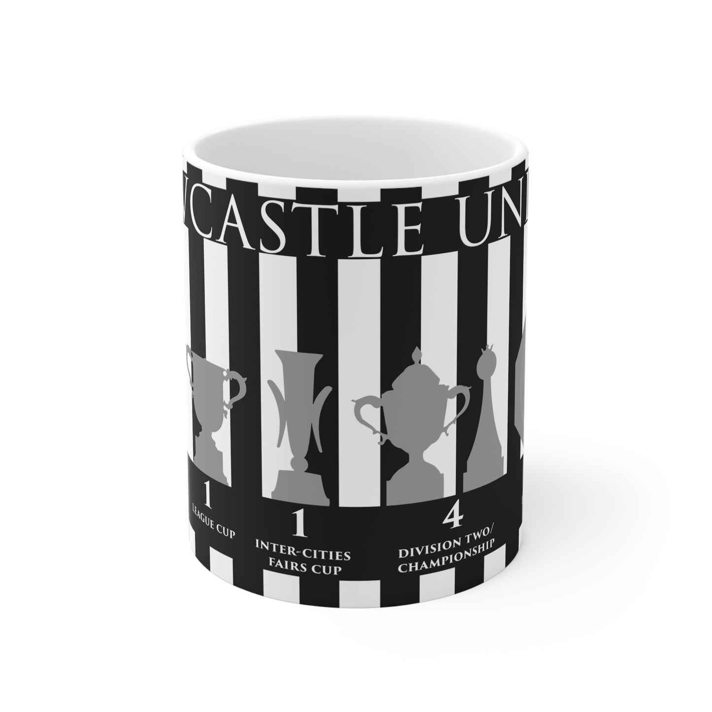 Newcastle United Trophies Mug UPDATED - Stripes - White Text