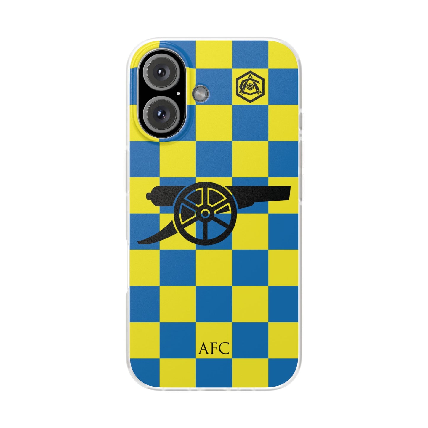 Arsenal Blue & Yellow Chequered Cannon & Monogram iPhone Flexi Case - iPhone 16, 15, 14, Plus/Pro/Pro Max