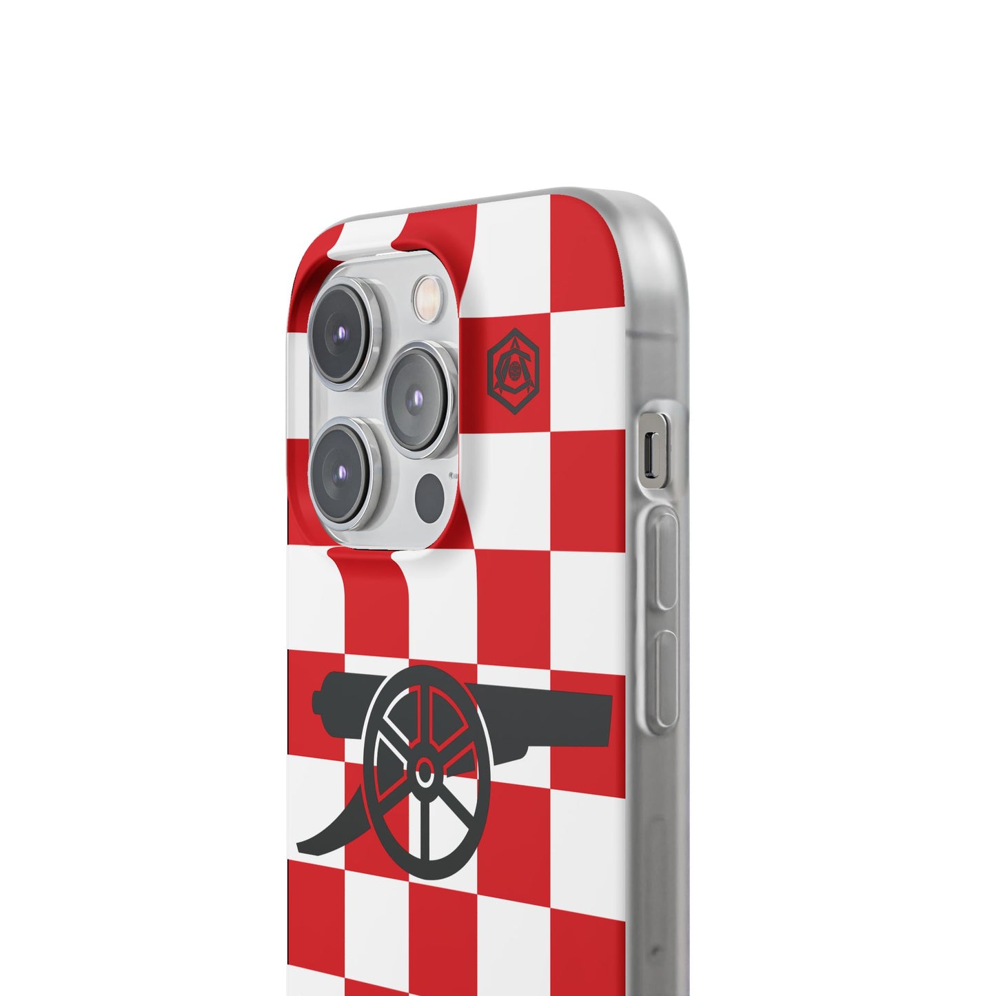 Arsenal Red & White Chequered Cannon & Monogram iPhone Flexi Case - iPhone 16, 15, 14, Plus/Pro/Pro Max