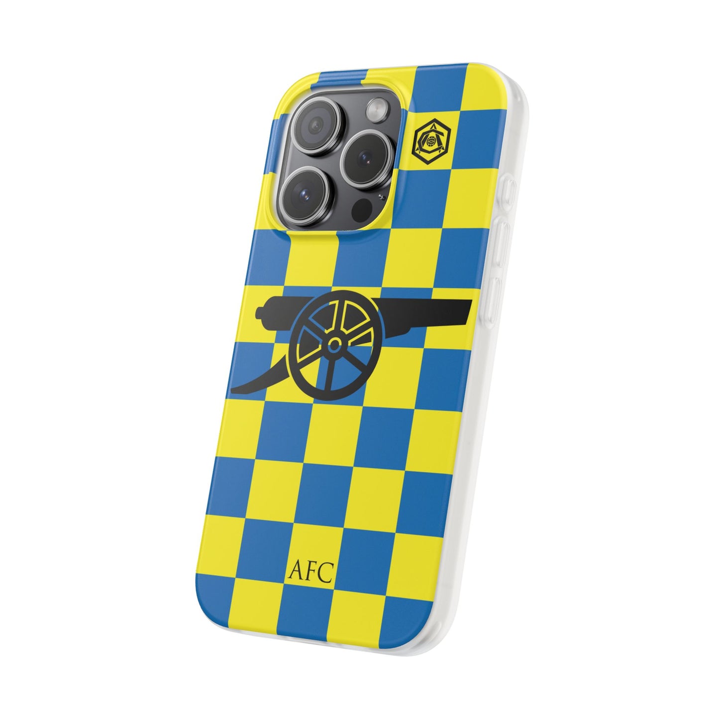 Arsenal Blue & Yellow Chequered Cannon & Monogram iPhone Flexi Case - iPhone 16, 15, 14, Plus/Pro/Pro Max