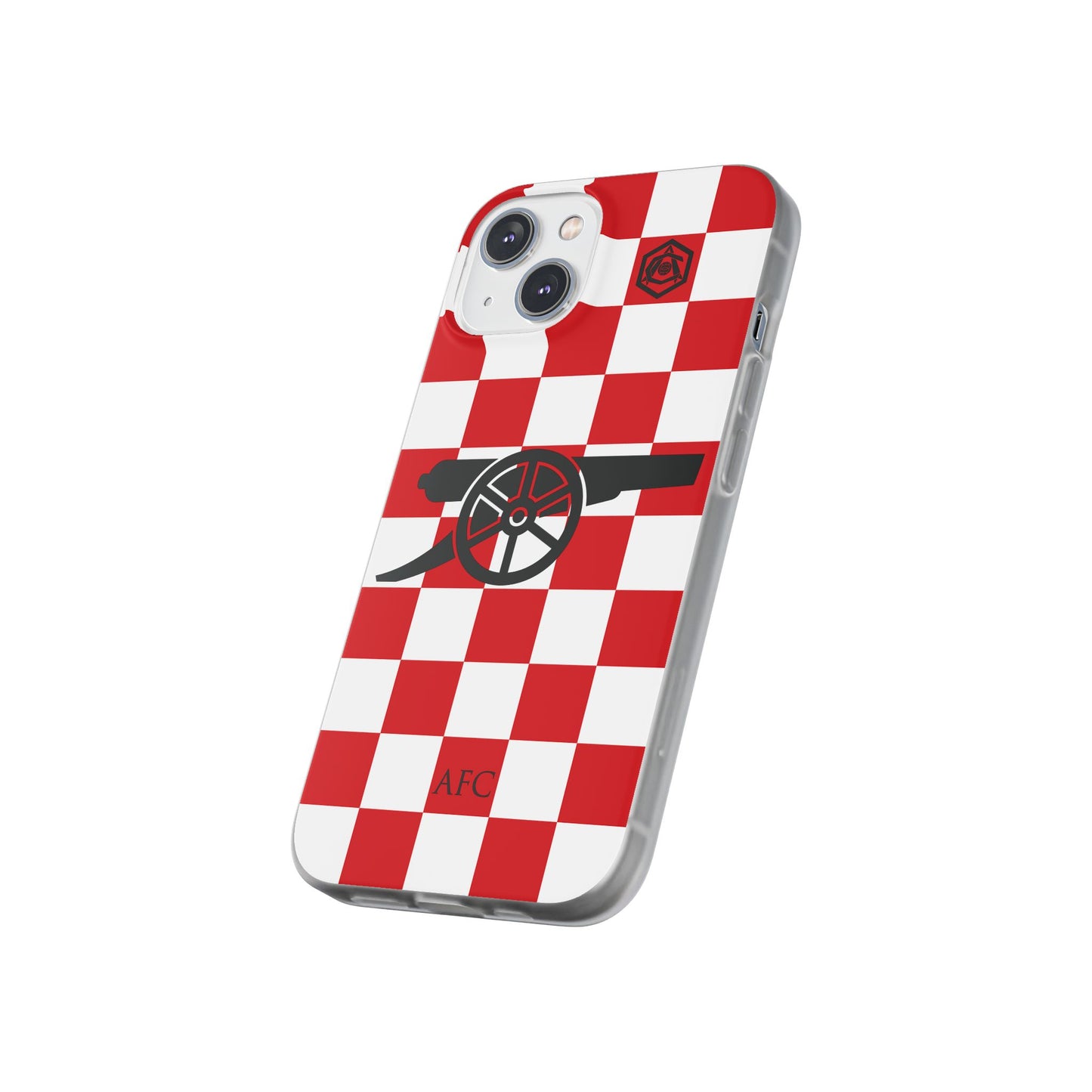 Arsenal Red & White Chequered Cannon & Monogram iPhone Flexi Case - iPhone 16, 15, 14, Plus/Pro/Pro Max
