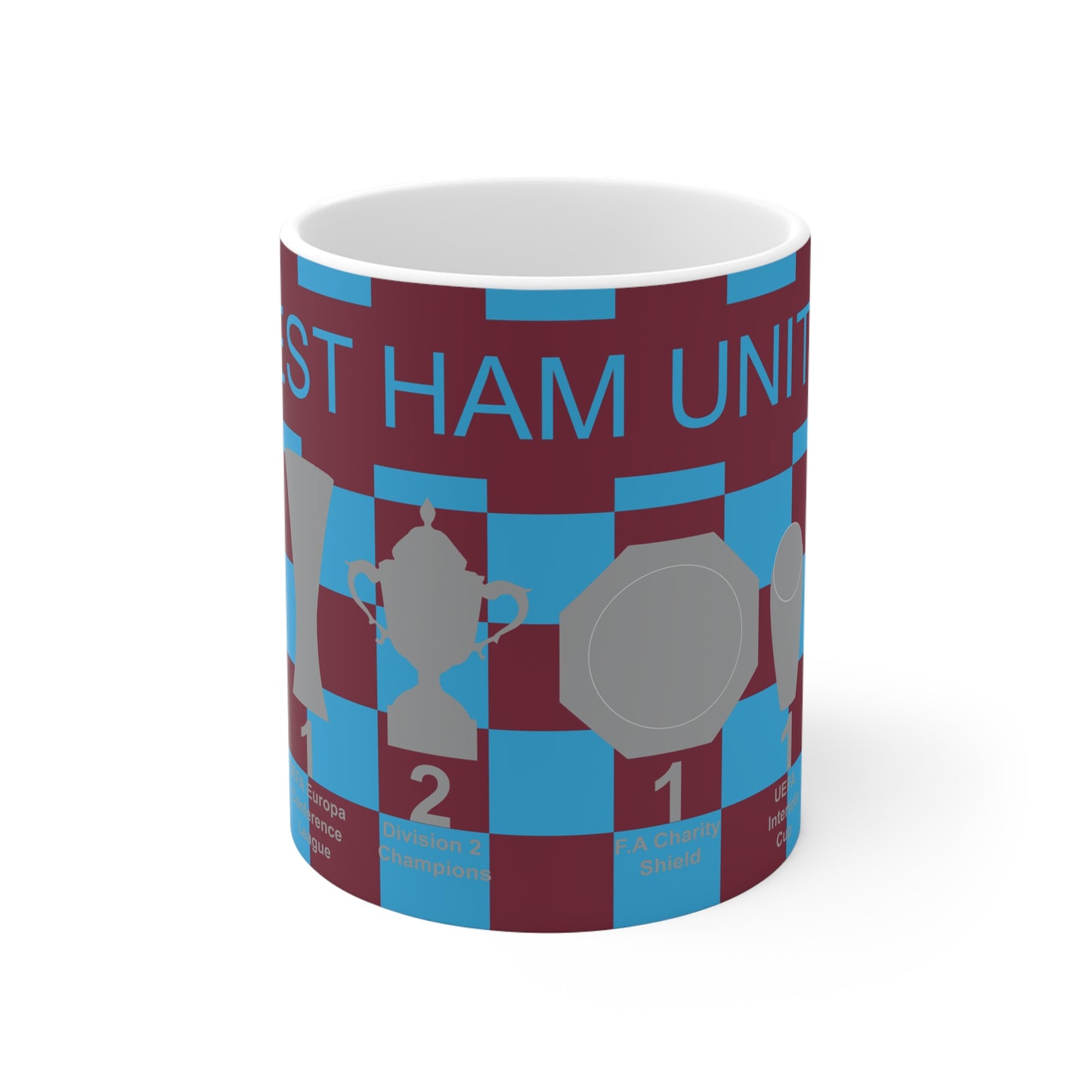West Ham United Claret & Blue Chequered Trophies Mug - Blue Text