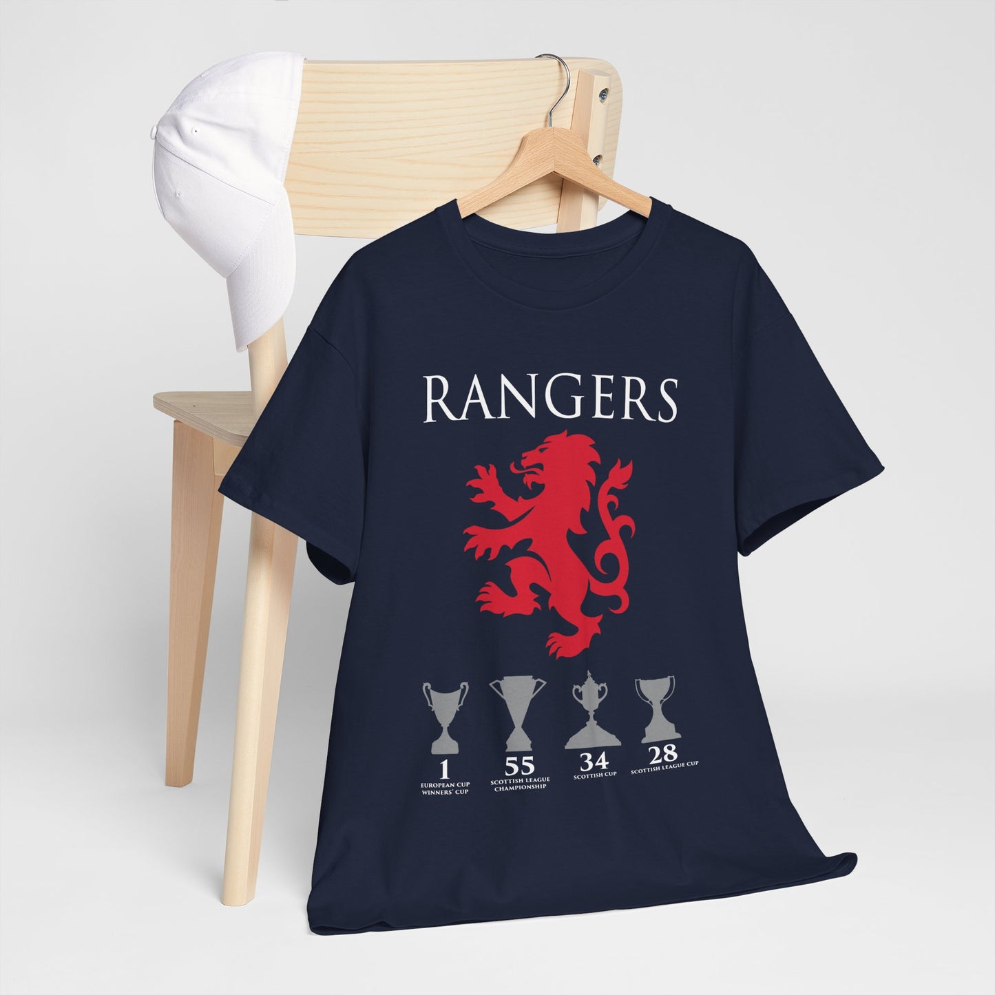 Rangers Lion & Trophies Unisex Heavy Cotton T-Shirt - Royal/White/Black/Sport Grey/Navy/Red