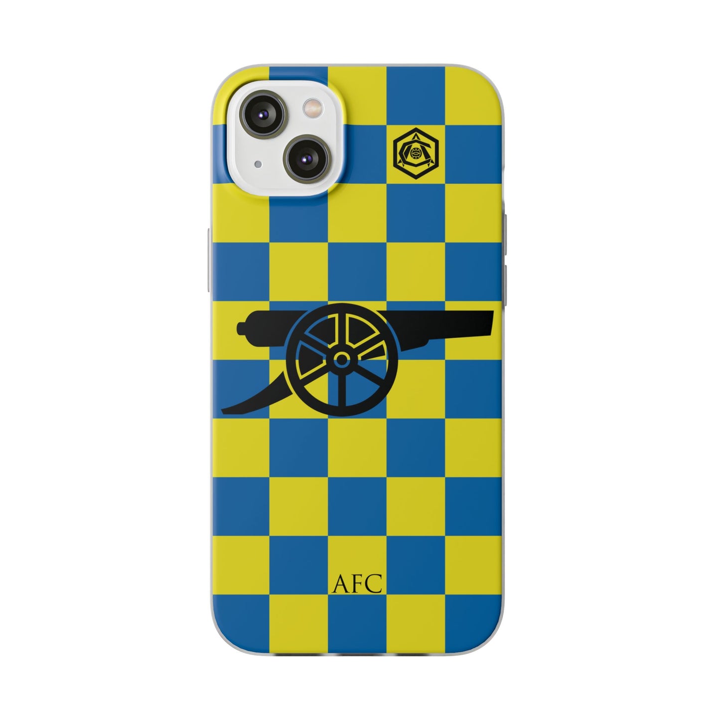 Arsenal Blue & Yellow Chequered Cannon & Monogram iPhone Flexi Case - iPhone 16, 15, 14, Plus/Pro/Pro Max