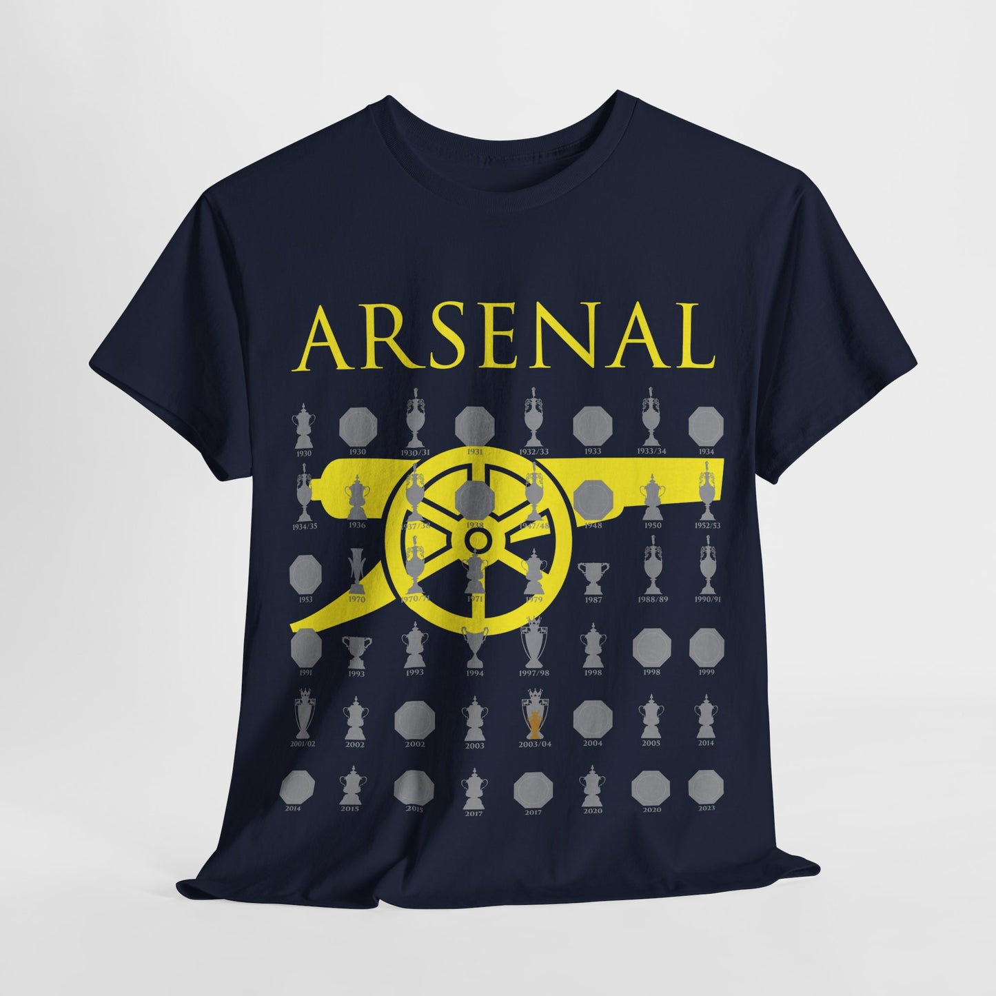 Arsenal Cannon & Trophies Collection Unisex Heavy Cotton T-Shirt - Red/Black/White/Sport Grey/Royal/Gold/Navy