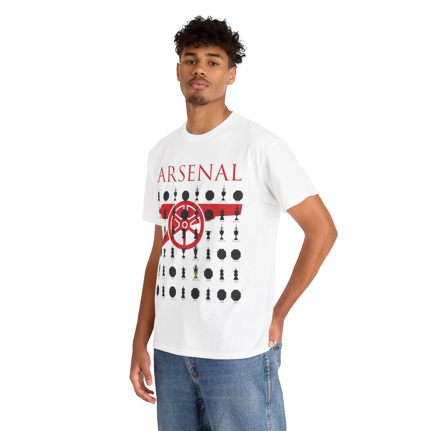 Arsenal Cannon & Trophies Collection Unisex Heavy Cotton T-Shirt - Red/Black/White/Sport Grey/Royal/Gold/Navy