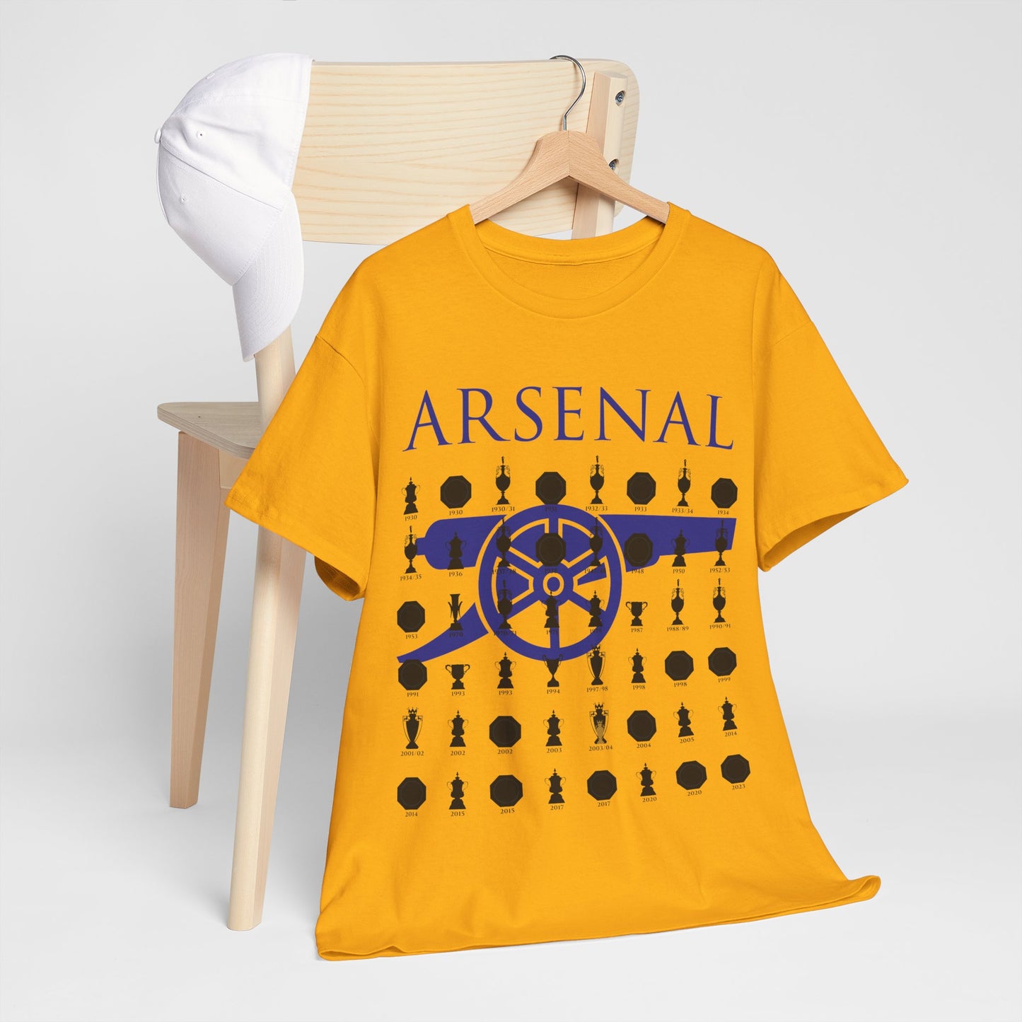 Arsenal Cannon & Trophies Collection Unisex Heavy Cotton T-Shirt - Red/Black/White/Sport Grey/Royal/Gold/Navy