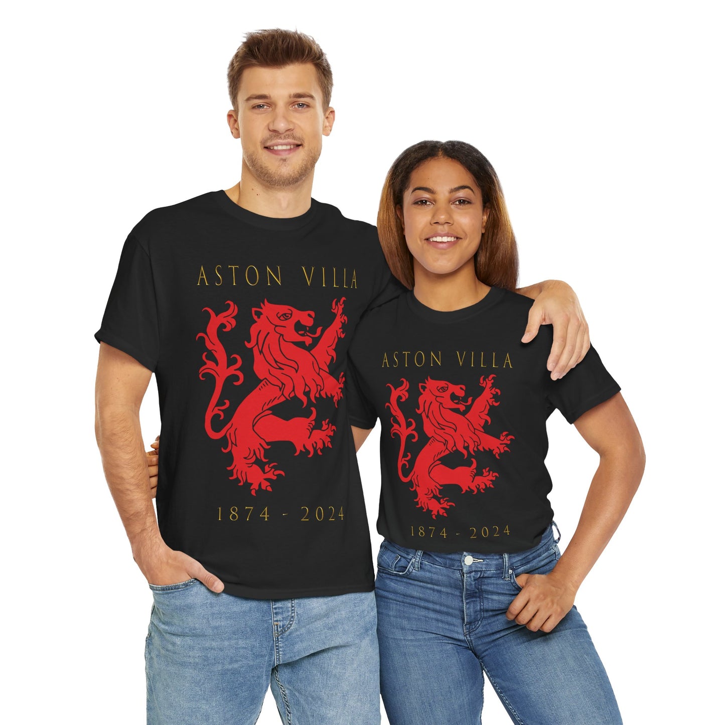 Aston Villa 150th Anniversary Unisex Heavy Cotton T-Shirt - Black
