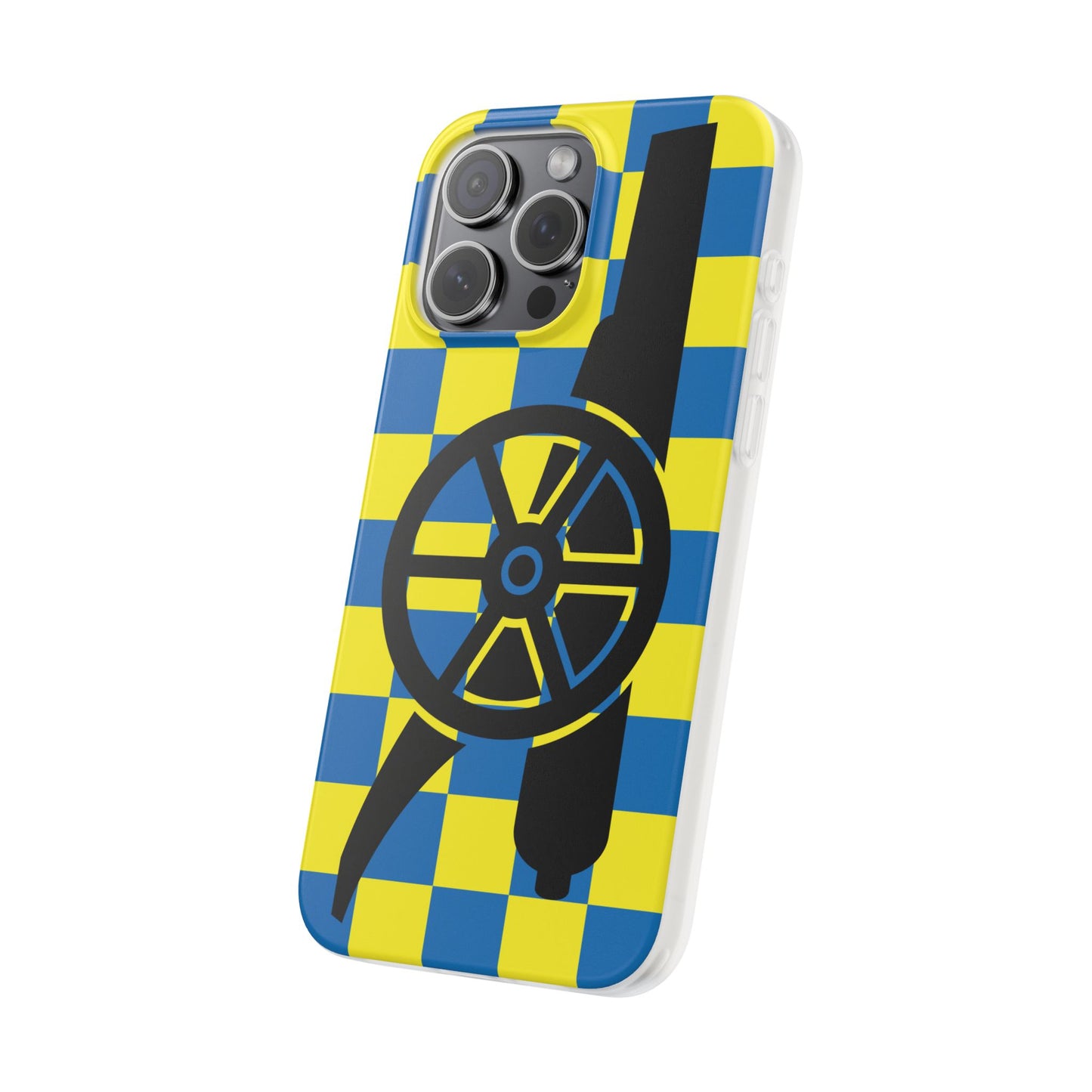 Arsenal Cannon Blue & Yellow Chequered iPhone Flexi Case - iPhone 16, 15, 14, Plus/Pro/Pro Max