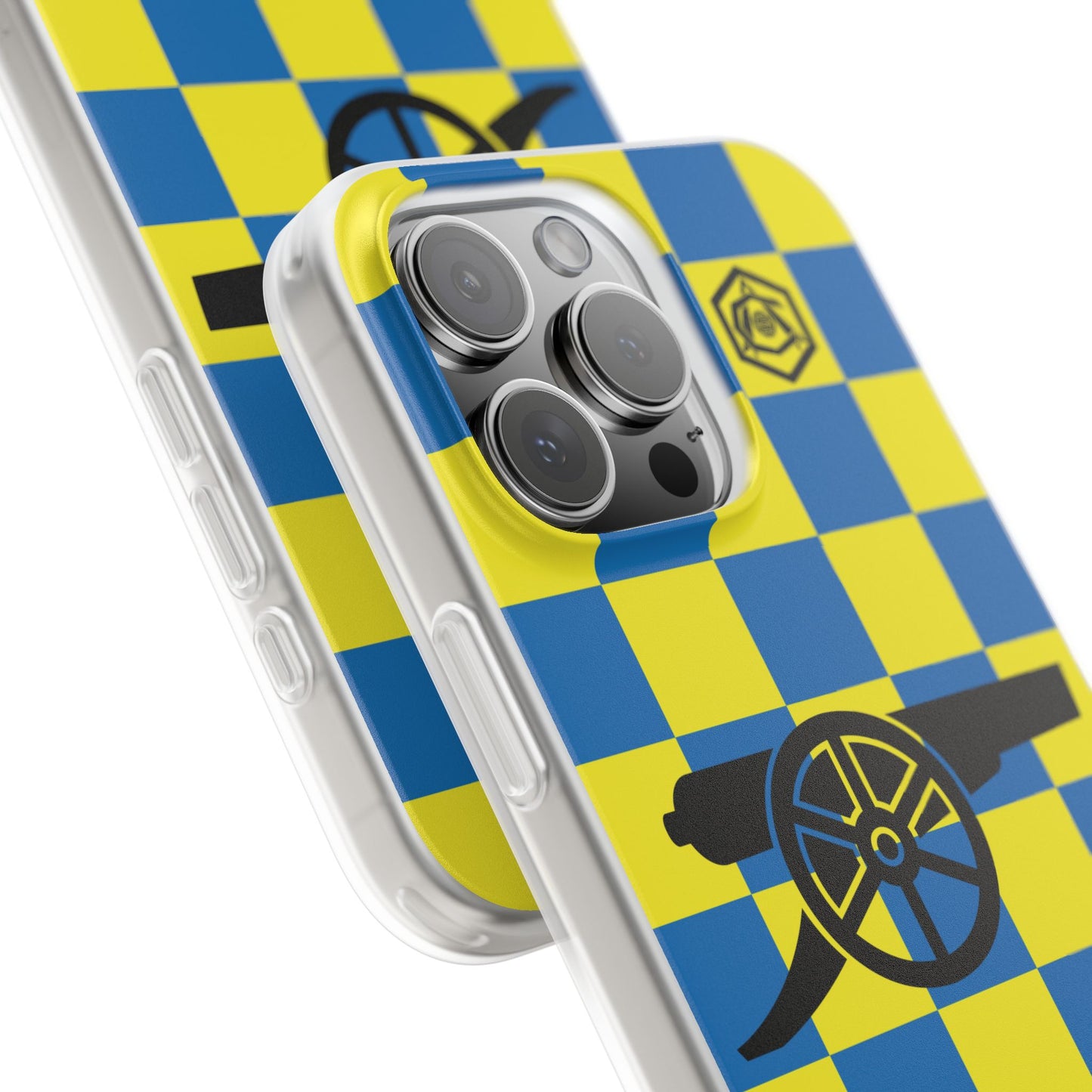 Arsenal Blue & Yellow Chequered Cannon & Monogram iPhone Flexi Case - iPhone 16, 15, 14, Plus/Pro/Pro Max