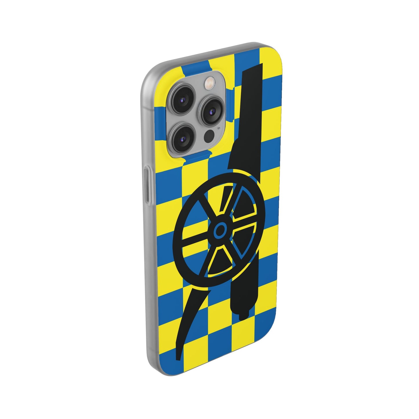 Arsenal Cannon Blue & Yellow Chequered iPhone Flexi Case - iPhone 16, 15, 14, Plus/Pro/Pro Max