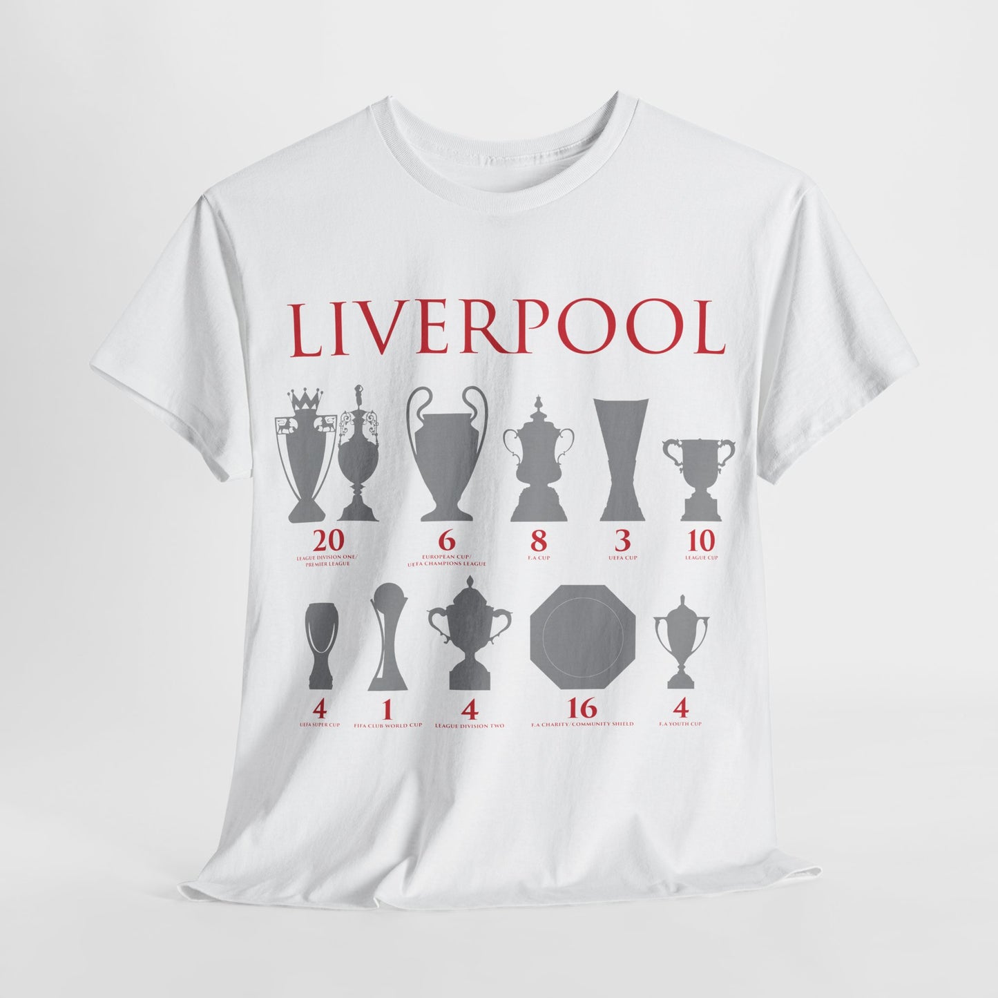 Liverpool Trophies Unisex Heavy Cotton T-Shirt - Red/White/Black/Gold
