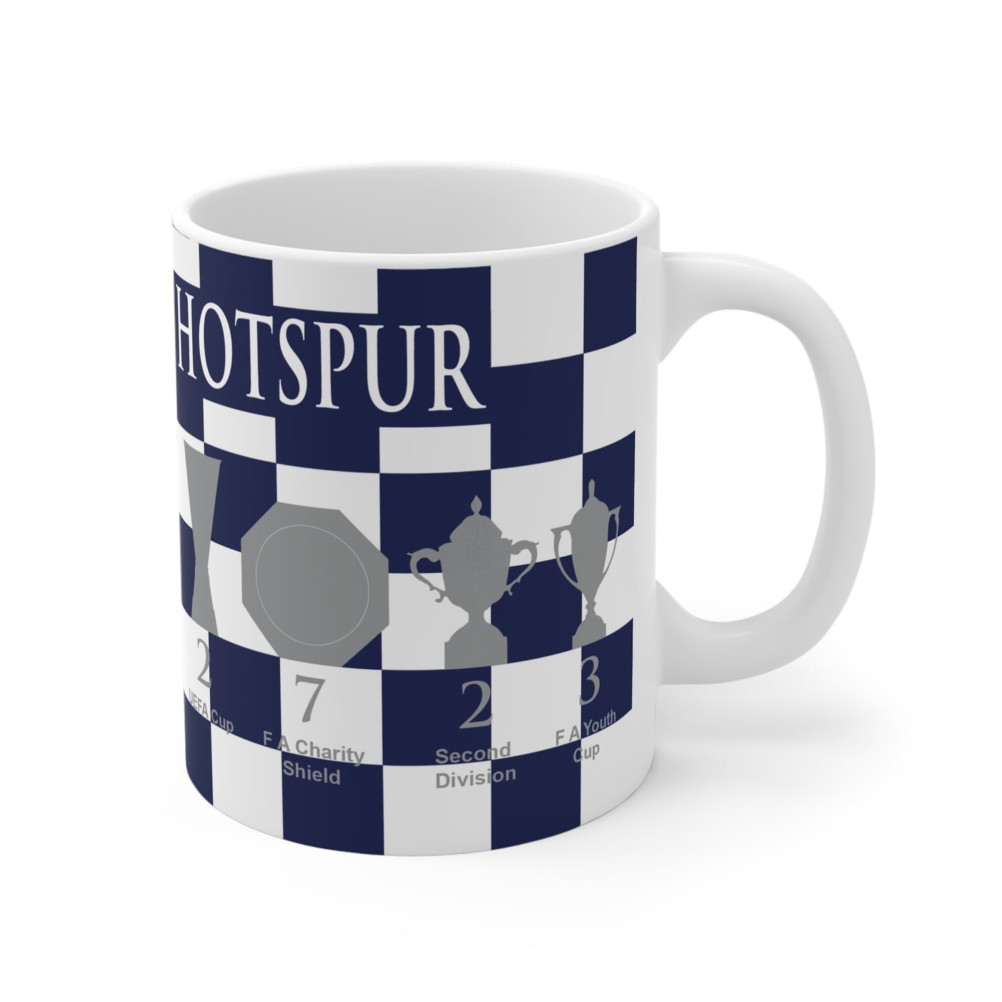 Tottenham Hotspur Blue & White Chequered Trophies Mug - White Header Text