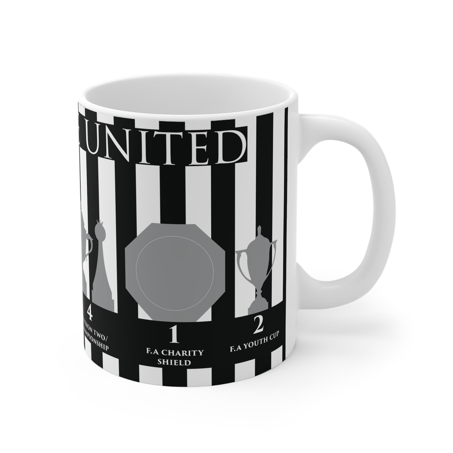 Newcastle United Trophies Mug UPDATED - Stripes - White Text