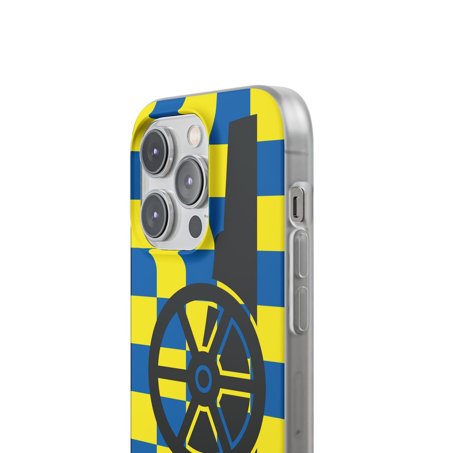 Arsenal Cannon Blue & Yellow Chequered iPhone Flexi Case - iPhone 16, 15, 14, Plus/Pro/Pro Max