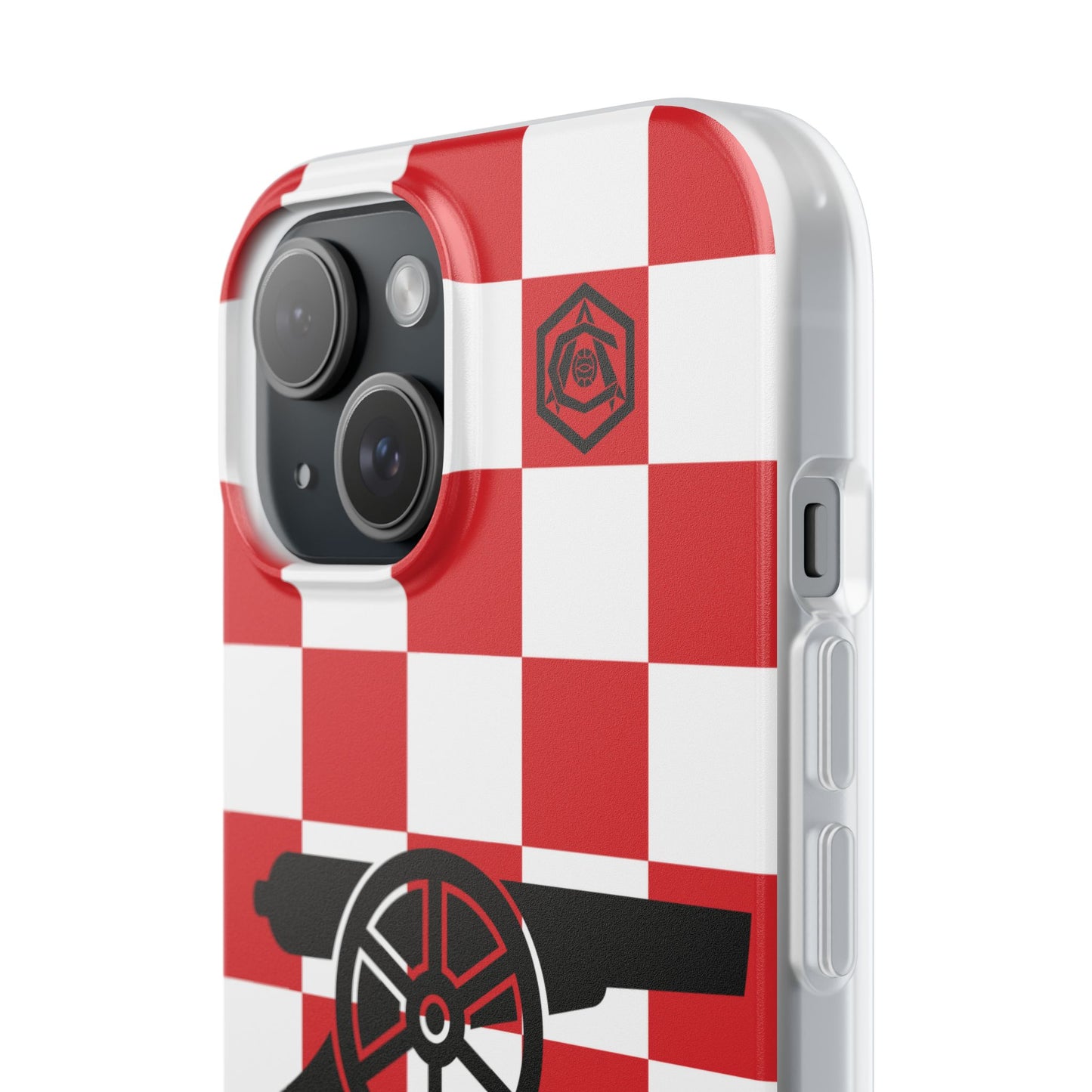 Arsenal Red & White Chequered Cannon & Monogram iPhone Flexi Case - iPhone 16, 15, 14, Plus/Pro/Pro Max