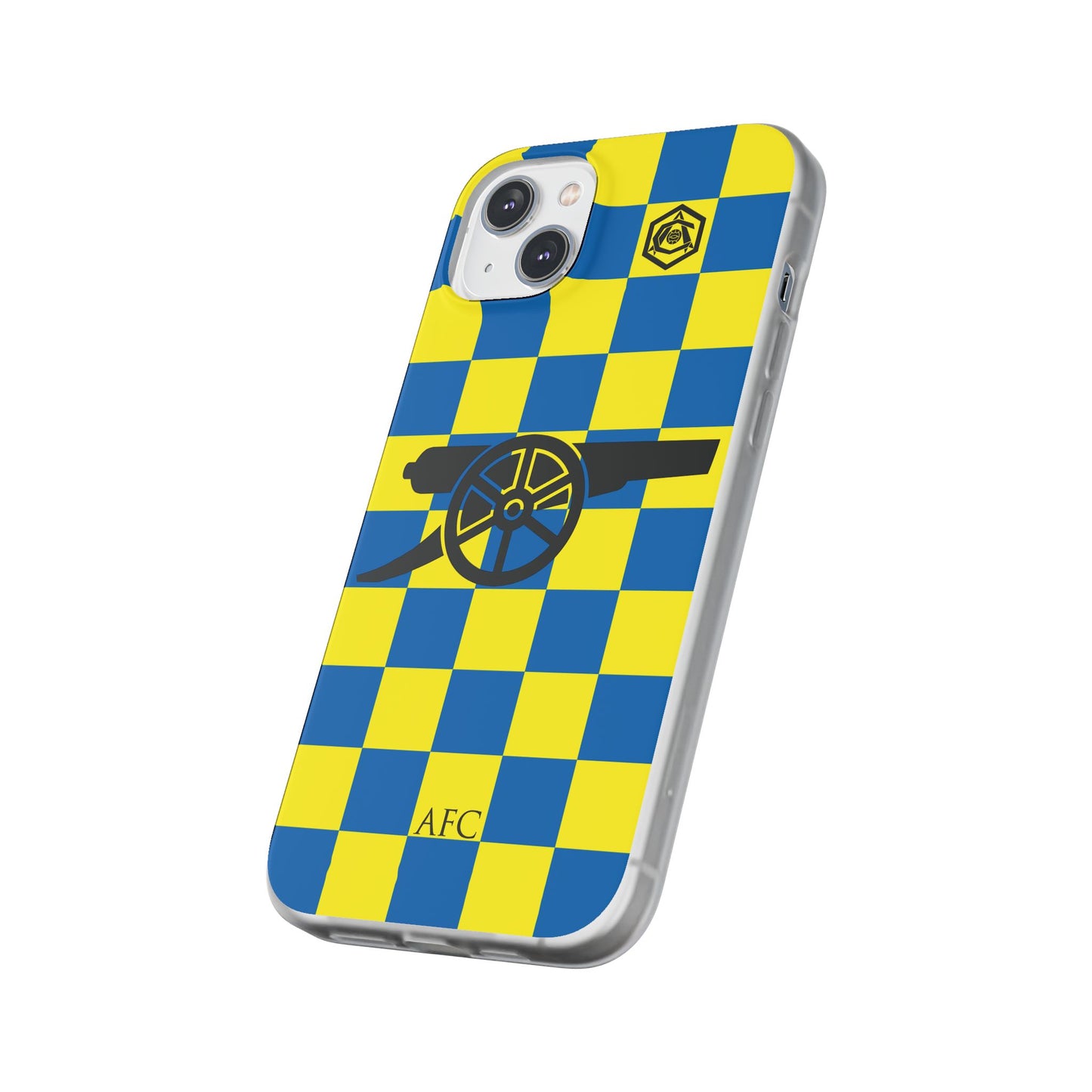Arsenal Blue & Yellow Chequered Cannon & Monogram iPhone Flexi Case - iPhone 16, 15, 14, Plus/Pro/Pro Max