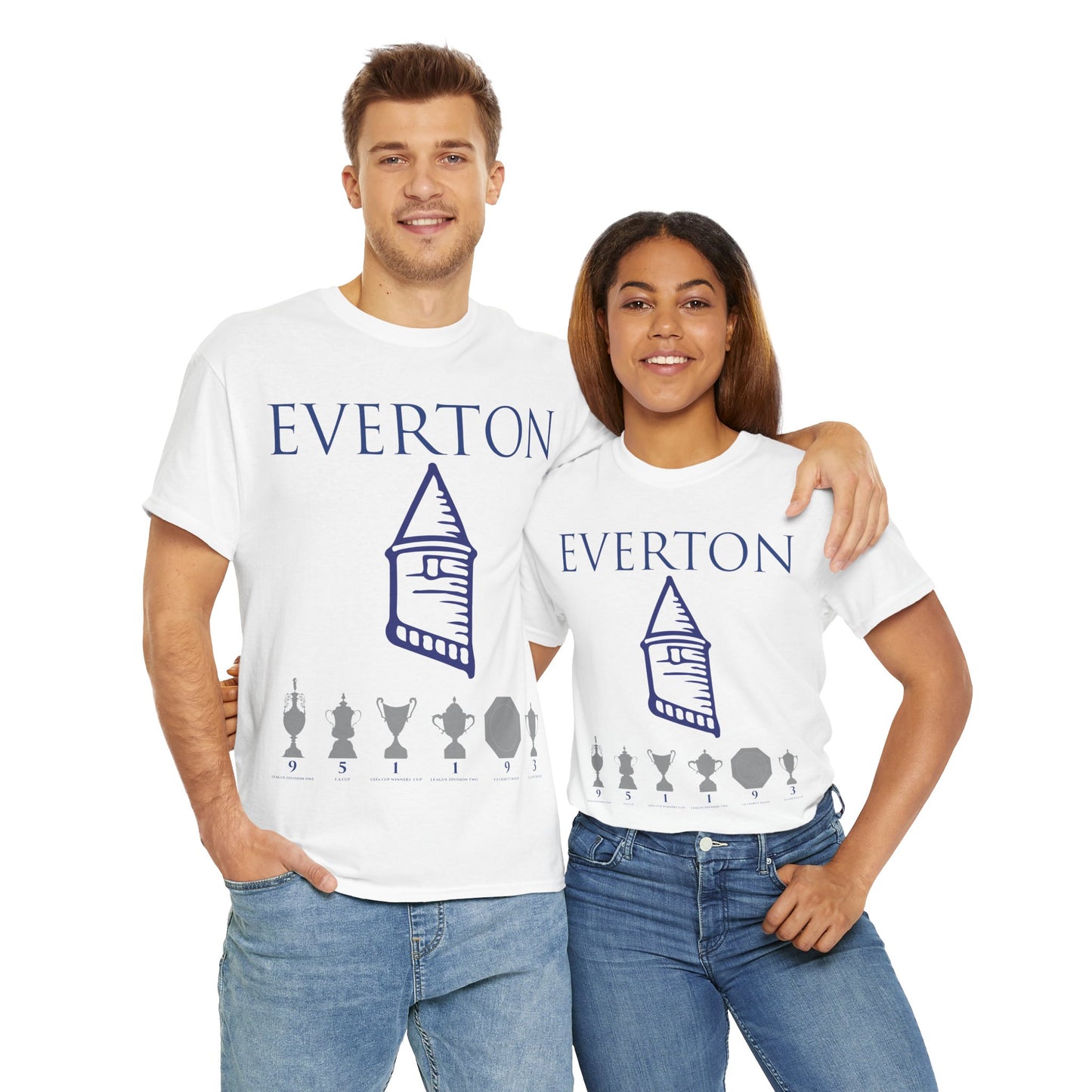 Everton Tower & Trophies Unisex Heavy Cotton T-Shirt - Royal/White/Black/Gold/Navy