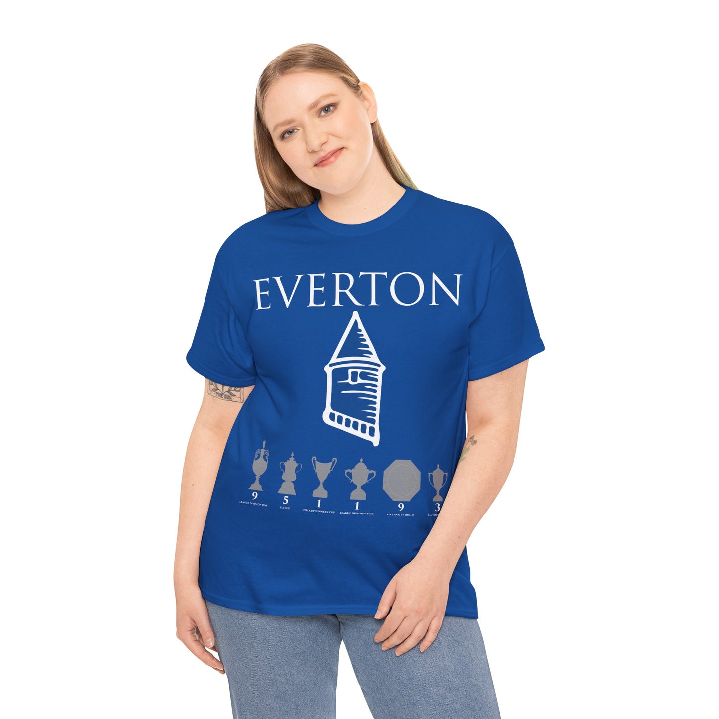 Everton Tower & Trophies Unisex Heavy Cotton T-Shirt - Royal/White/Black/Gold/Navy