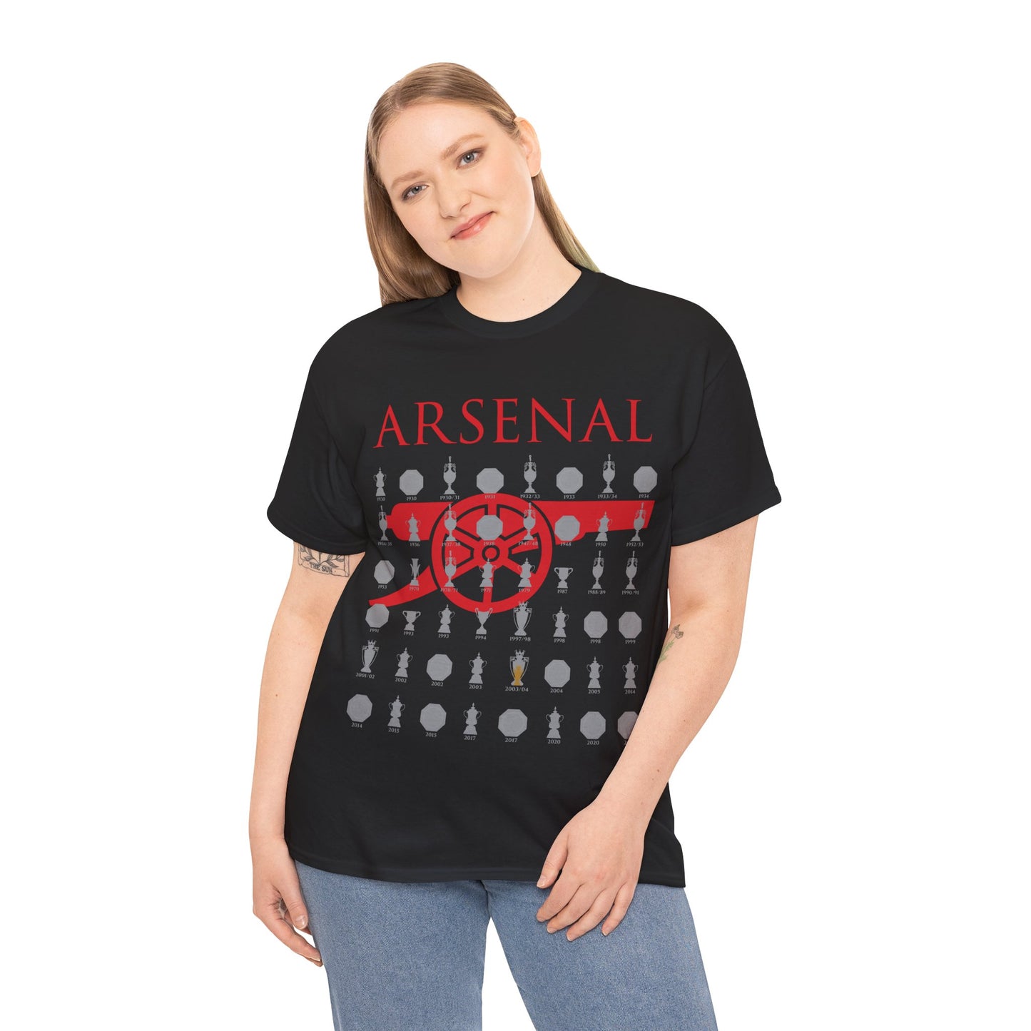 Arsenal Cannon & Trophies Collection Unisex Heavy Cotton T-Shirt - Red/Black/White/Sport Grey/Royal/Gold/Navy