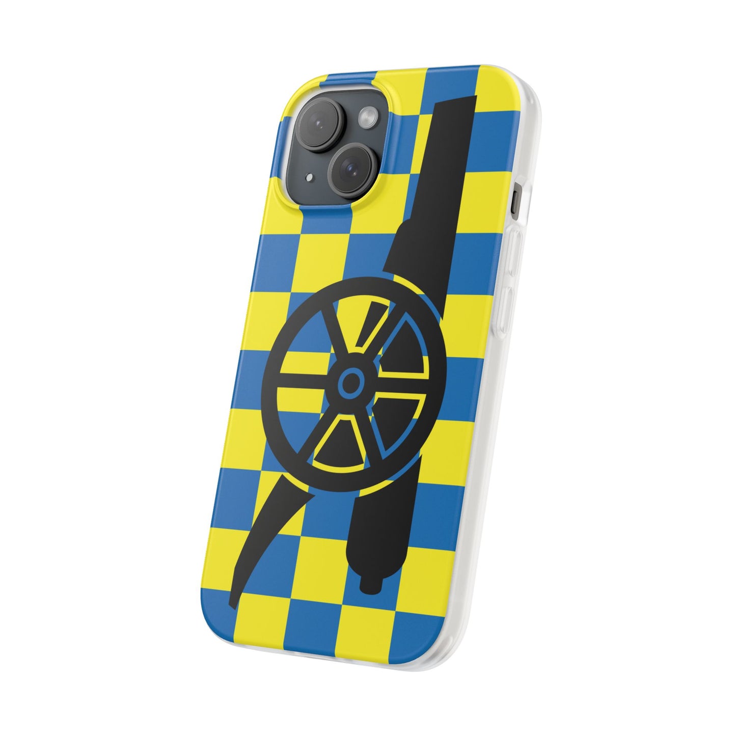 Arsenal Cannon Blue & Yellow Chequered iPhone Flexi Case - iPhone 16, 15, 14, Plus/Pro/Pro Max