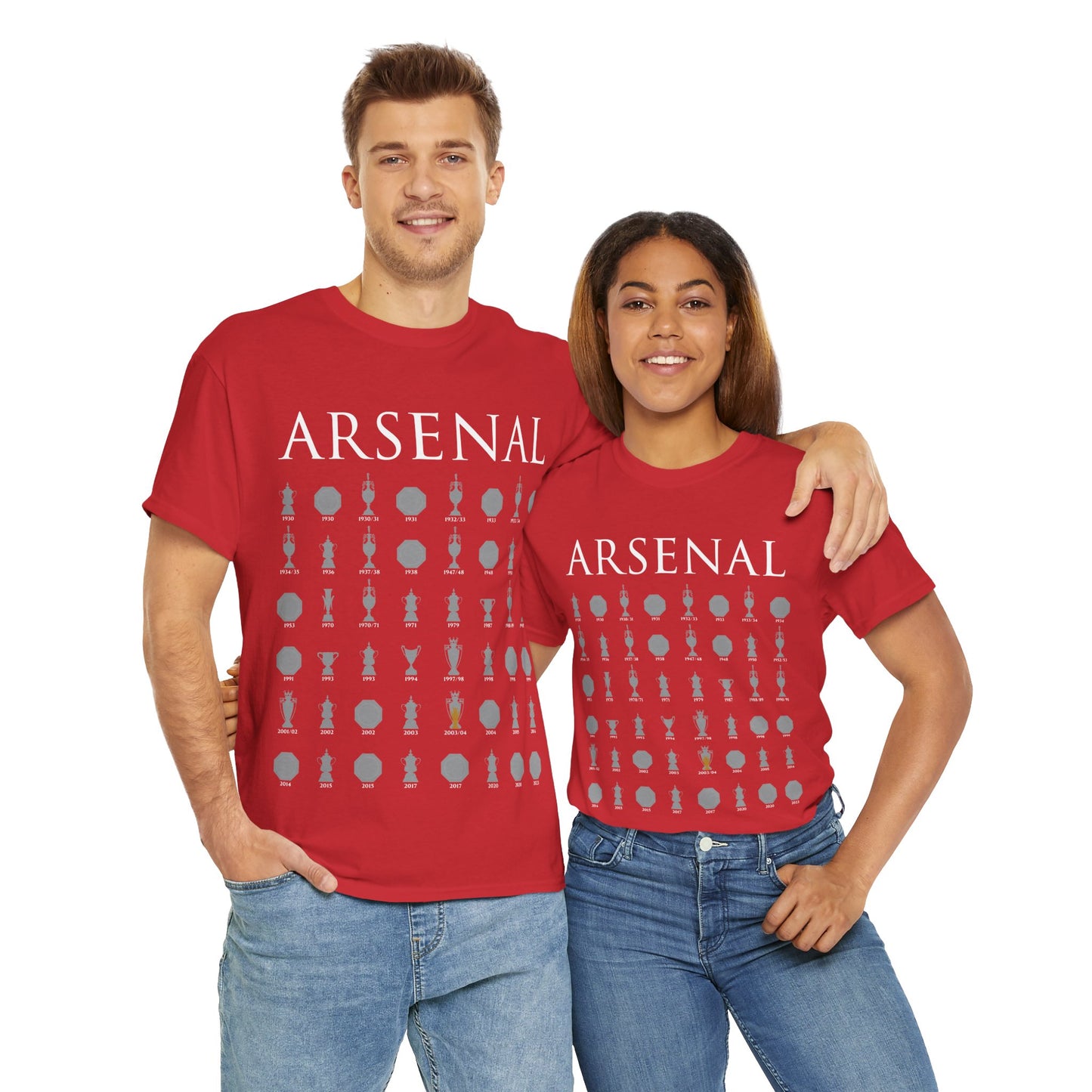 Arsenal Trophies Collection Unisex Heavy Cotton T-Shirt - Red/White/Black/Gold/Royal/Charcoal/Navy
