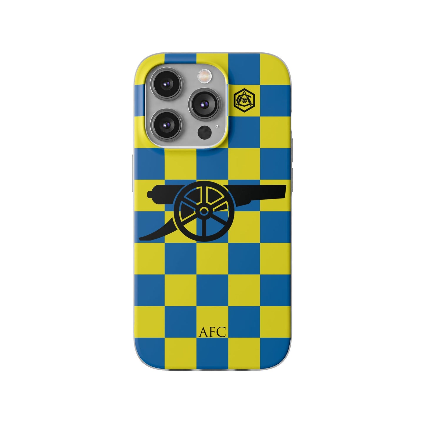 Arsenal Blue & Yellow Chequered Cannon & Monogram iPhone Flexi Case - iPhone 16, 15, 14, Plus/Pro/Pro Max