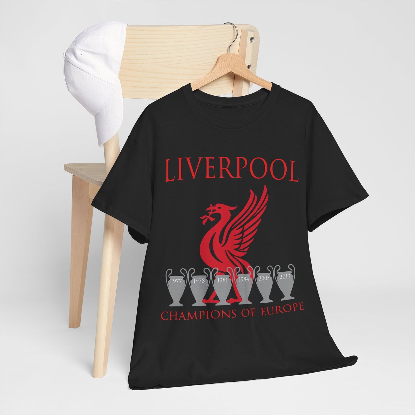 Liverpool Champions of Europe Unisex Heavy Cotton T-Shirt - Red/White/Black/Gold/Sport Grey/Charcoal