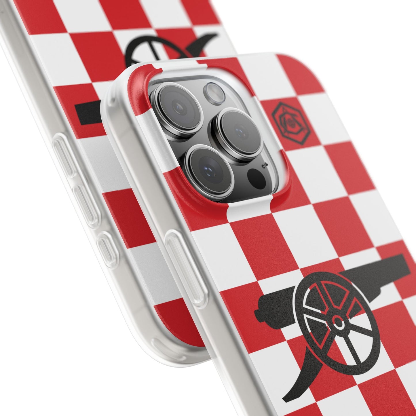 Arsenal Red & White Chequered Cannon & Monogram iPhone Flexi Case - iPhone 16, 15, 14, Plus/Pro/Pro Max