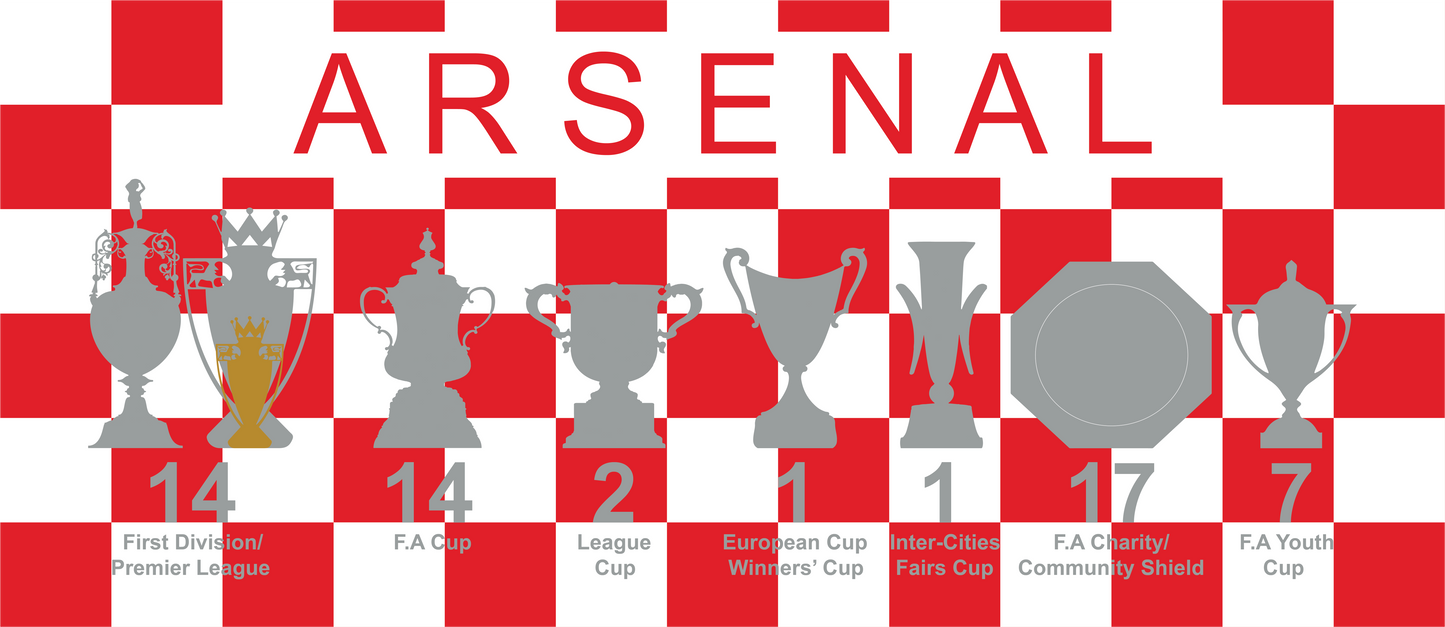 Arsenal Red & White Chequered Trophies Mug UPDATED - Red Text