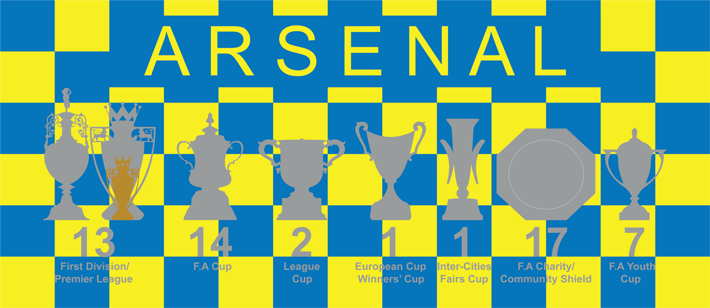 Arsenal Yellow & Blue Chequered Trophies Mug