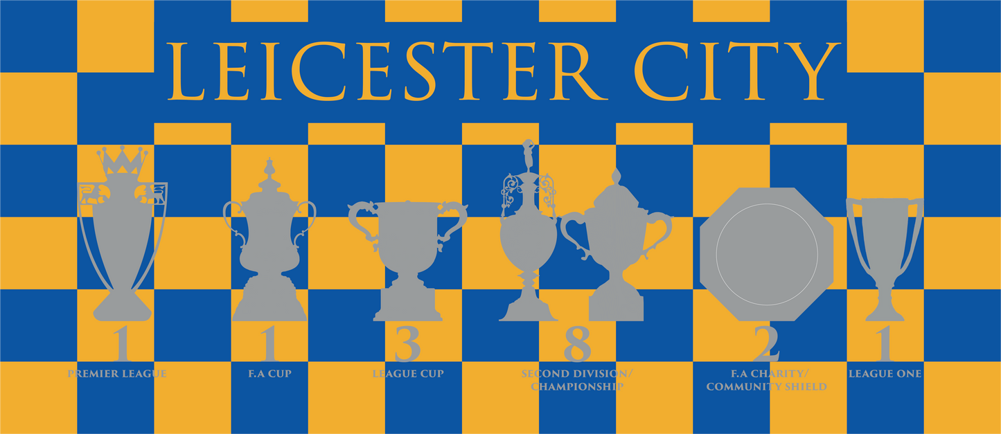 Leicester City Yellow & Blue Chequered Trophies Mug - Yellow Header Text