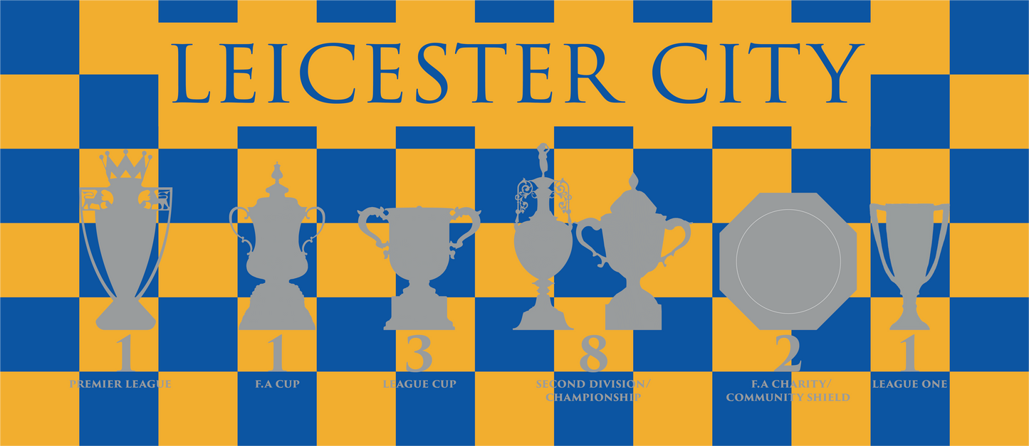 Leicester City Yellow & Blue Chequered Trophies Mug - Blue Header Text