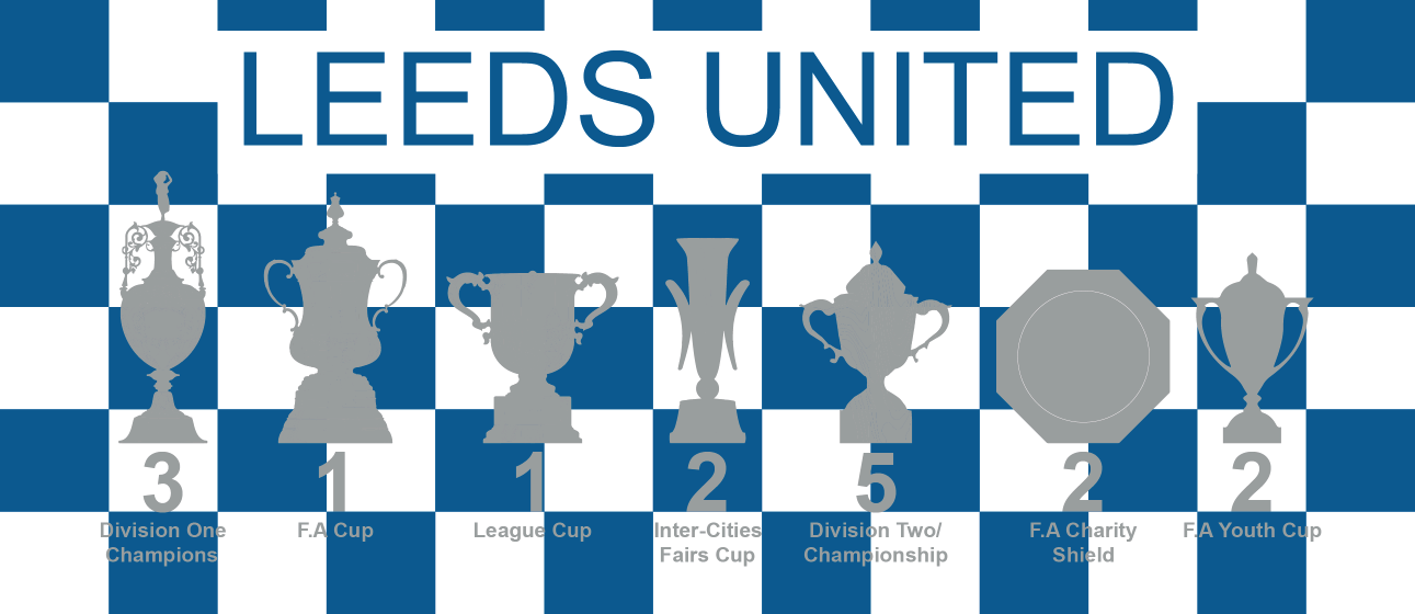 Leeds United Blue & White Chequered Trophies Mug - Blue Text