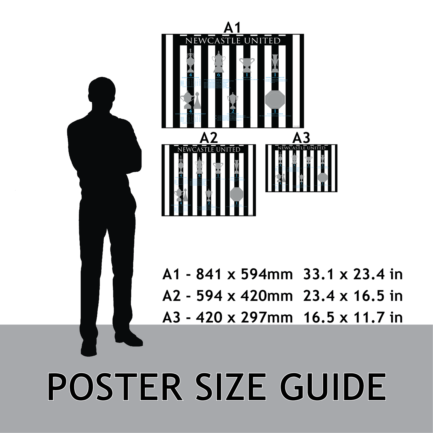 Newcastle United Trophies Poster - Striped - White Text Heading