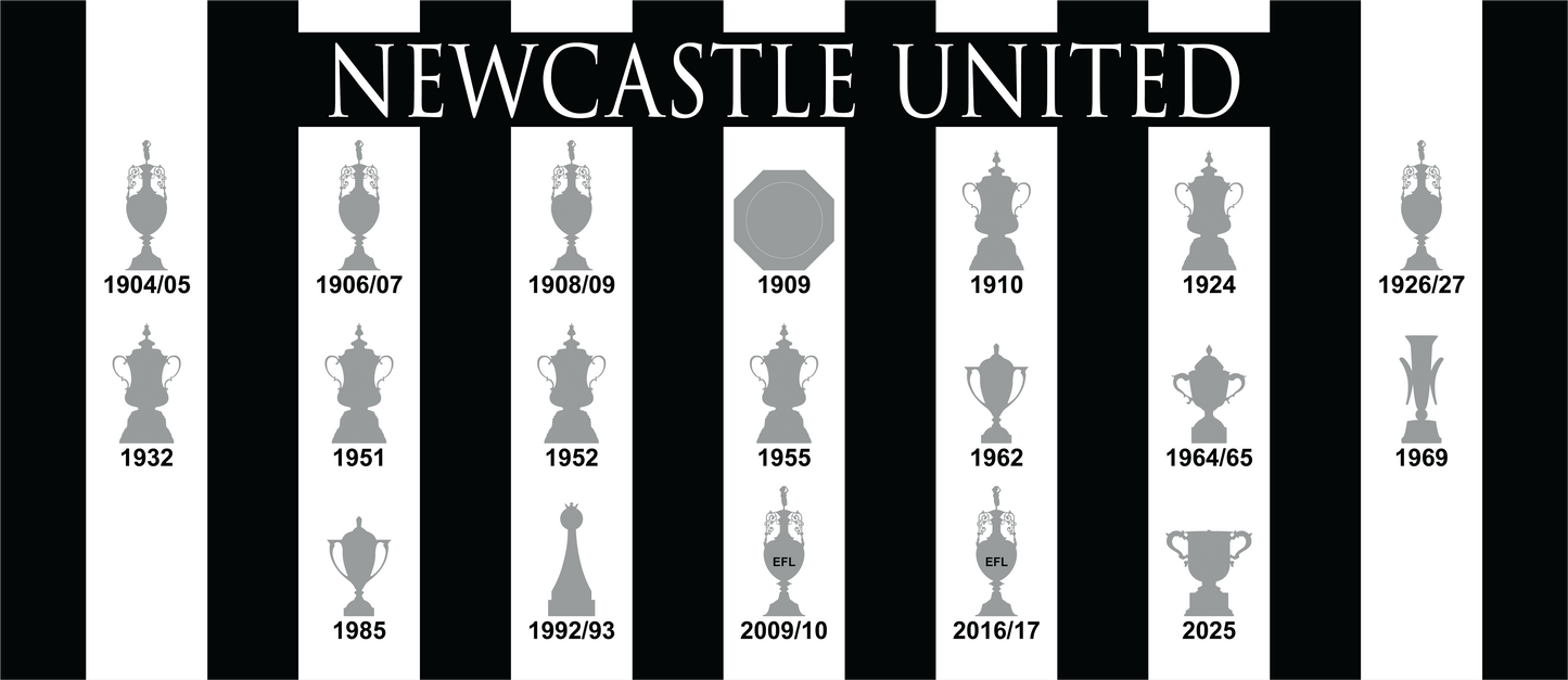 Newcastle United Trophies Collection Mug UPDATED - White Text Striped