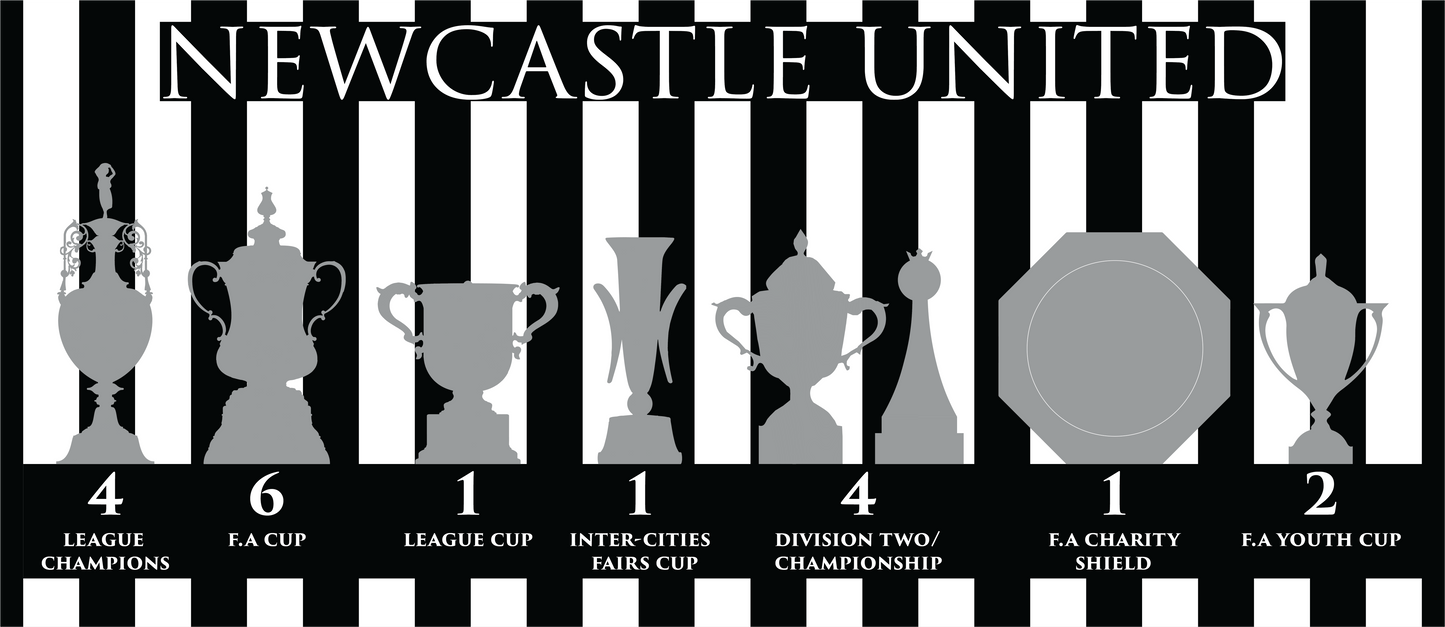 Newcastle United Trophies Mug UPDATED - Stripes - White Text