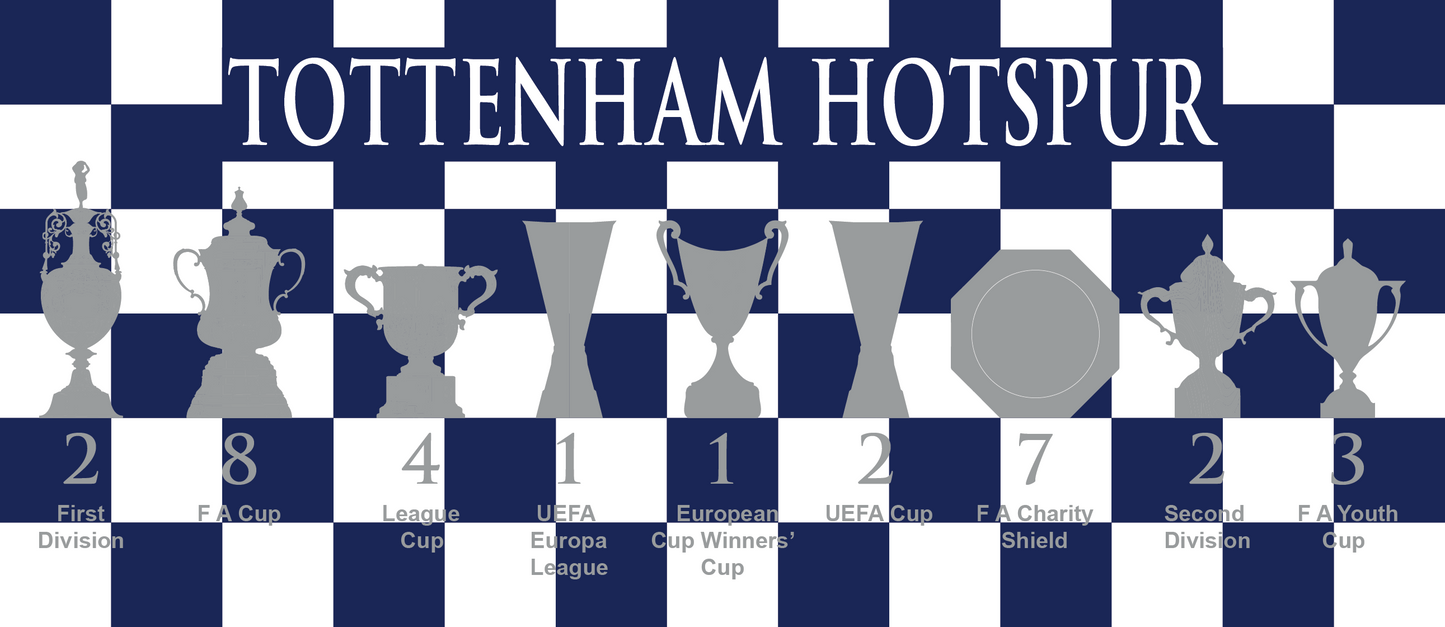 Tottenham Hotspur Blue & White Chequered Trophies Mug - White Header Text