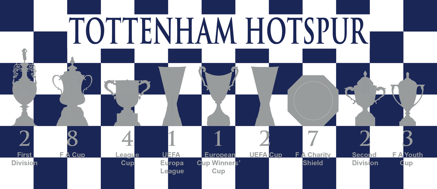 Tottenham Hotspur Blue & White Chequered Trophies Mug - Blue Header Text
