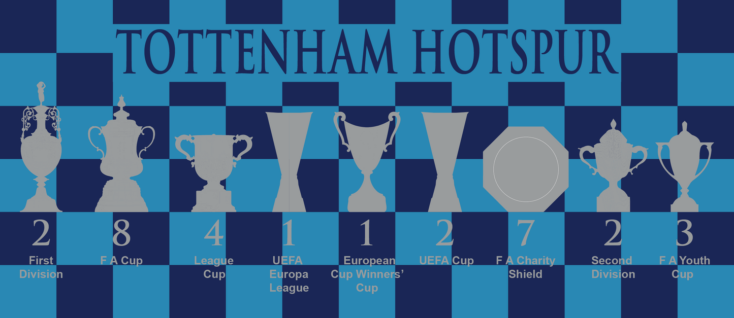 Tottenham Hotspur Blue & Cyan Chequered Trophies Mug - Blue Header Text