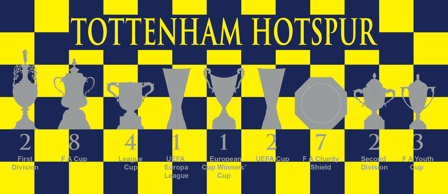 Tottenham Hotspur Blue & Yellow Chequered Trophies Mug - Yellow Header Text