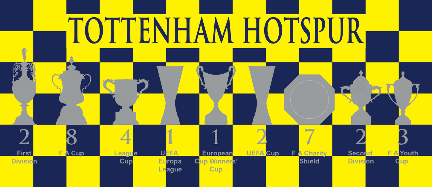 Tottenham Hotspur Blue & Yellow Chequered Trophies Mug - Blue Header Text