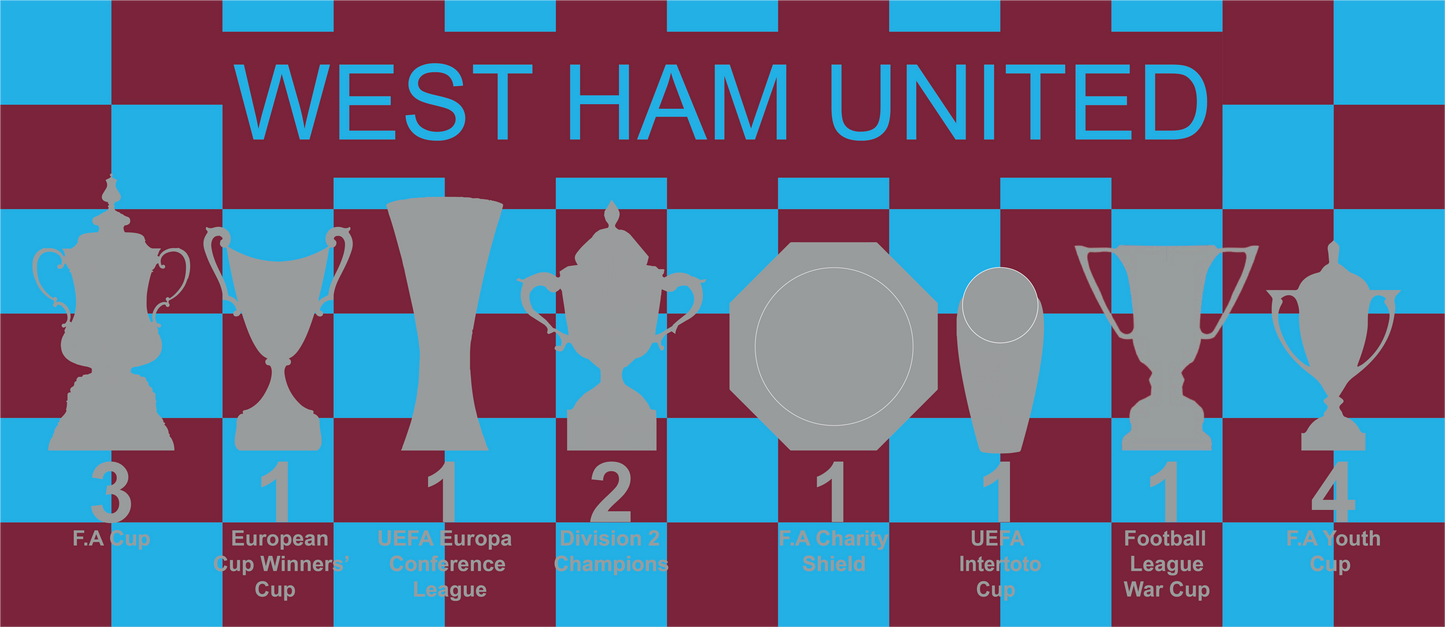 West Ham United Claret & Blue Chequered Trophies Mug - Blue Text