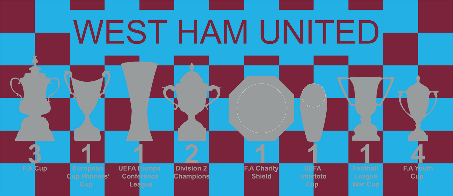 West Ham United Claret & Blue Chequered Trophies Mug - Claret Text