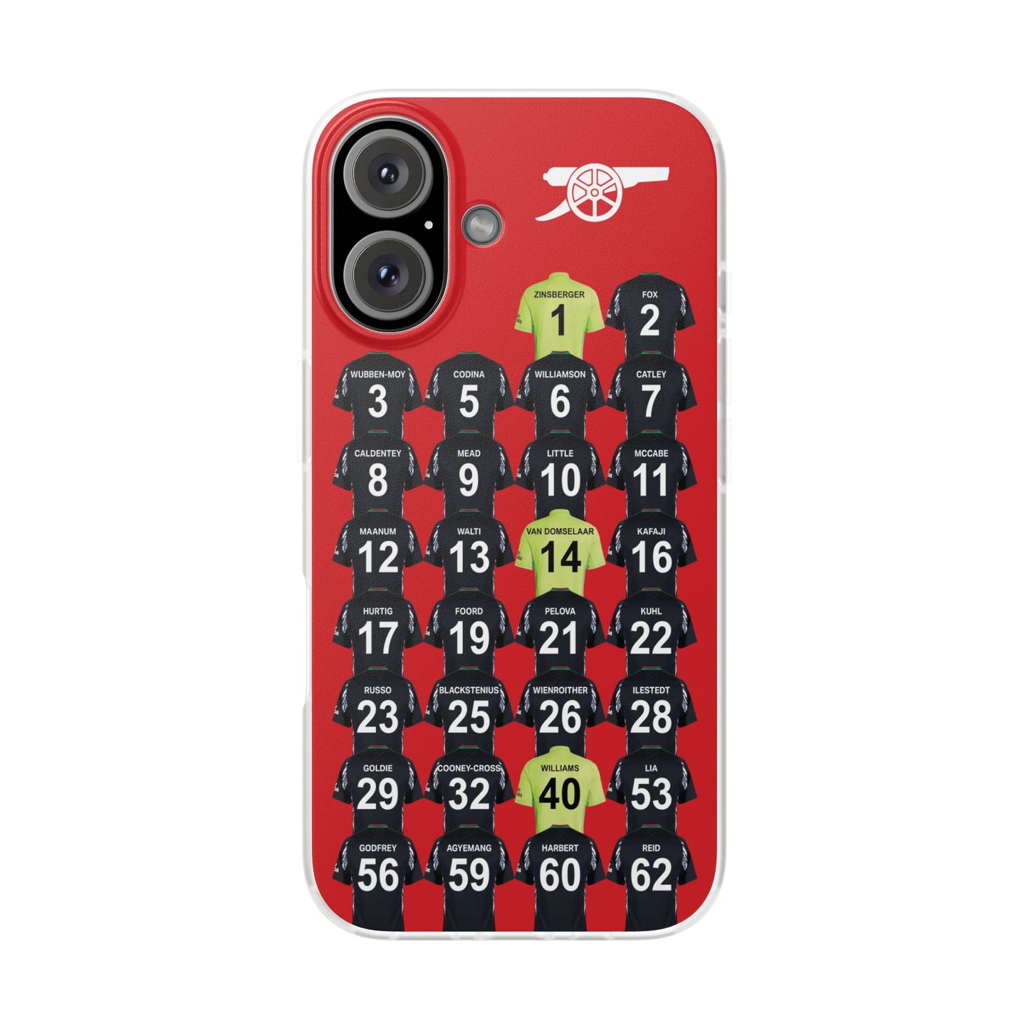 Arsenal Women Away Kit iPhone Flexi Case - iPhone 16, 15, 14, 13, 12, Mini/Plus/Pro/Pro Max - Red