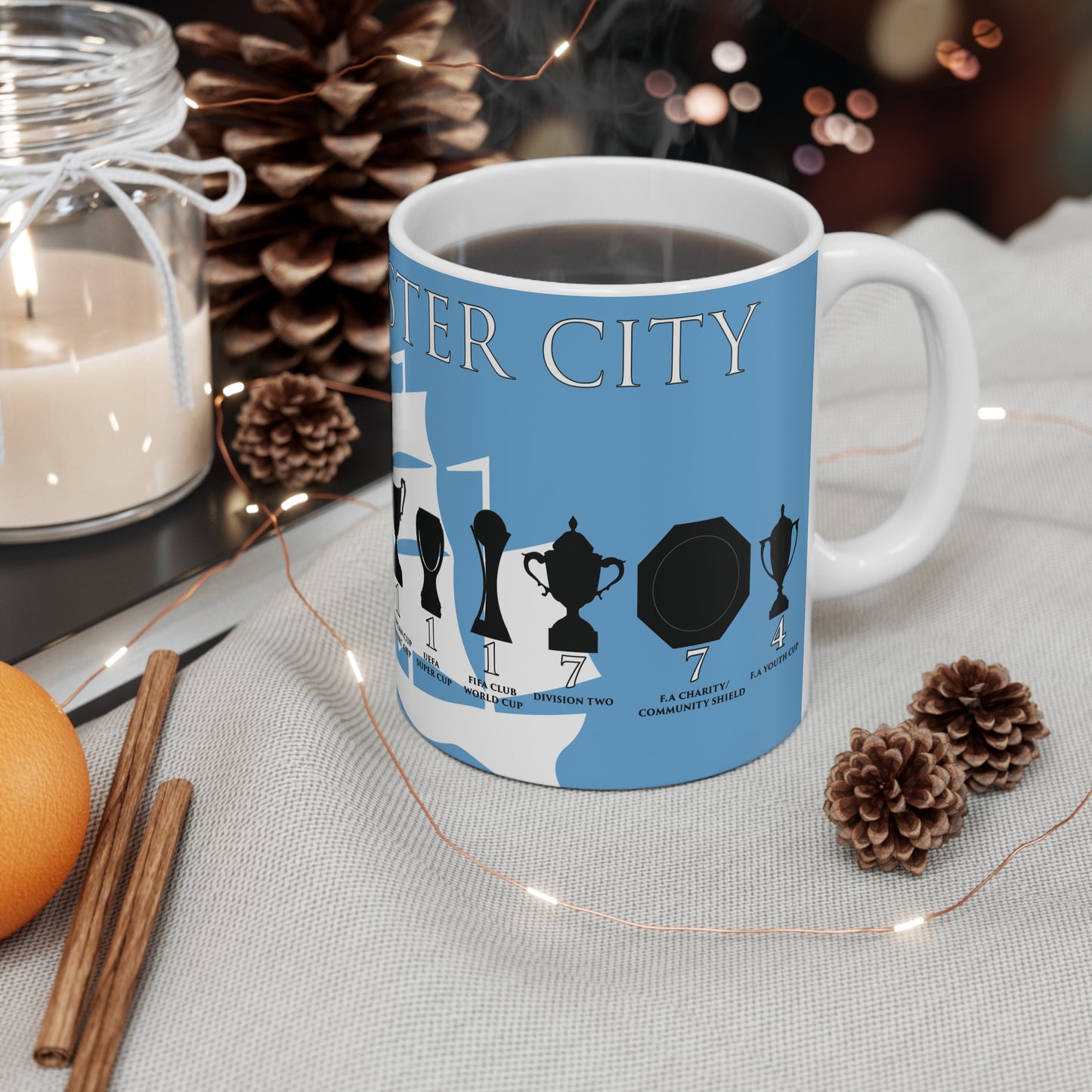 Manchester City Trophies & Ship Mug - Blue