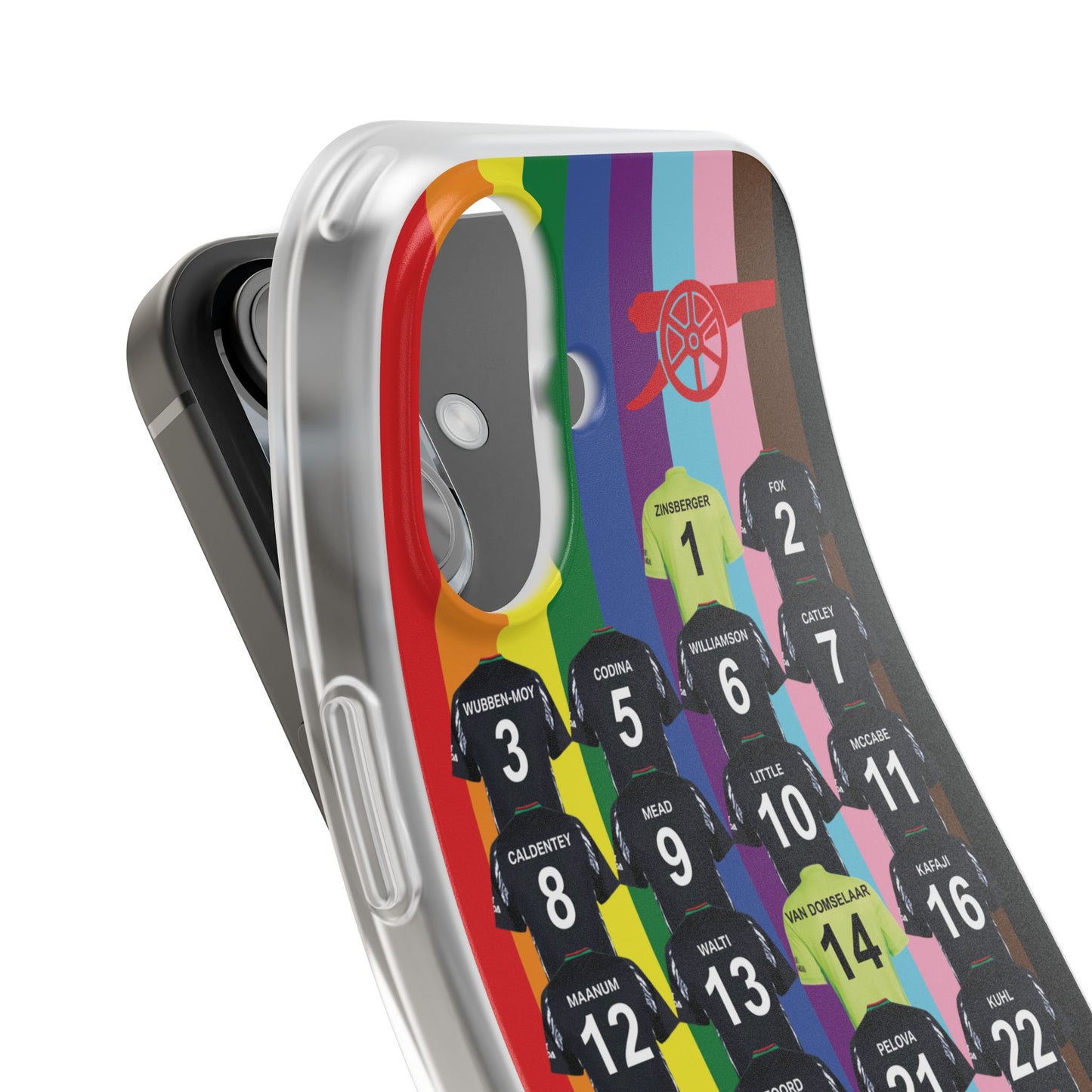 Arsenal Women Away Kit iPhone Flexi Case - iPhone 16, 15, 14, 13, 12, Mini/Plus/Pro/Pro Max - Rainbow