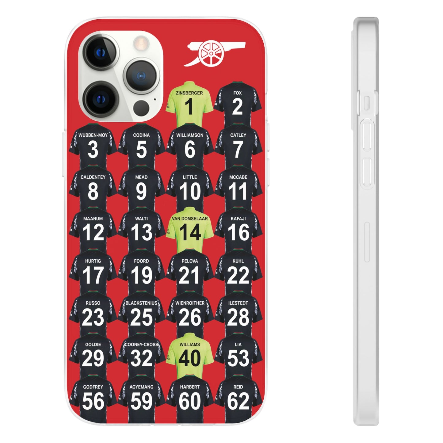 Arsenal Women Away Kit iPhone Flexi Case - iPhone 16, 15, 14, 13, 12, Mini/Plus/Pro/Pro Max - Red