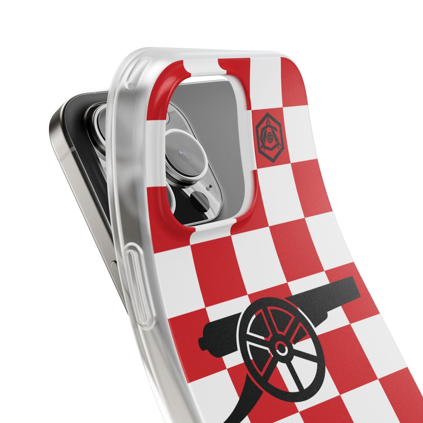 Arsenal Red & White Chequered Cannon & Monogram iPhone Flexi Case - iPhone 16, 15, 14, Plus/Pro/Pro Max