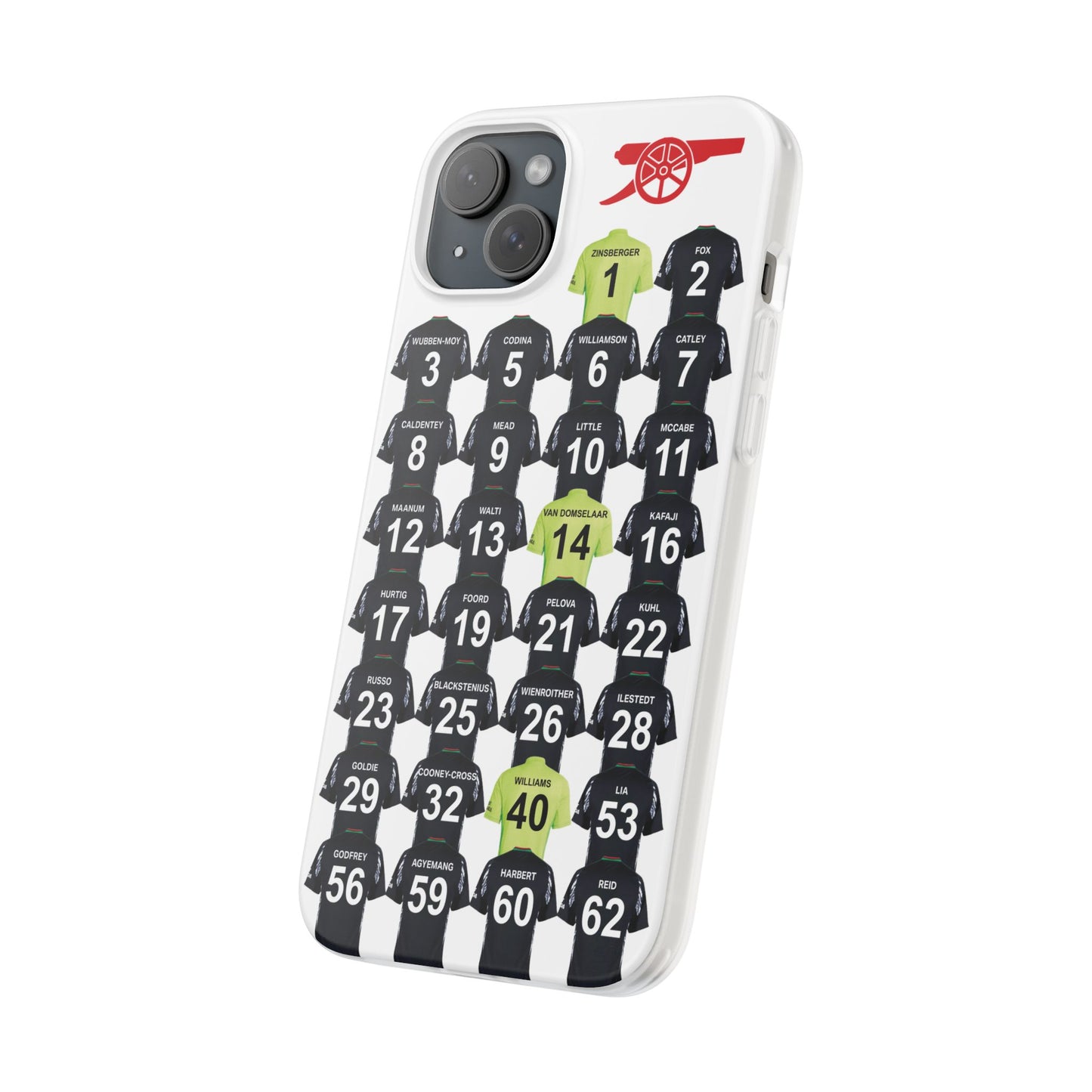 Arsenal Women Away Kit iPhone Flexi Case - iPhone 16, 15, 14, 13, 12, Mini/Plus/Pro/Pro Max - White